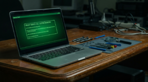 Laptop auf Schreibtisch – Computer Notdienst Hohenlohekreis